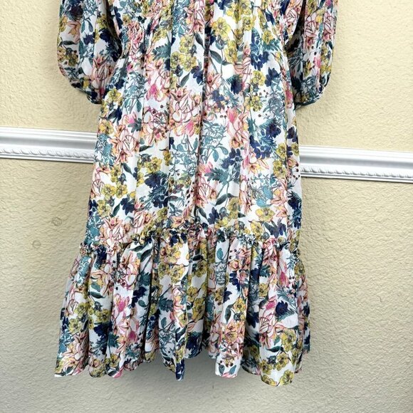 Taylor SZ 8 Chiffon Midi Cottage Fairy Floral Layerd Artsy Dress Empire Waist - Picture 5 of 12